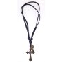 Real leather necklace with cross pendant