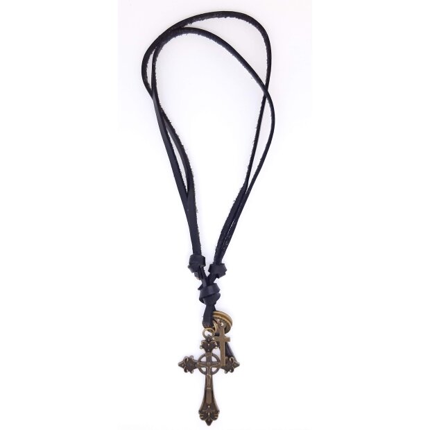 Real leather necklace with cross pendant schwarz