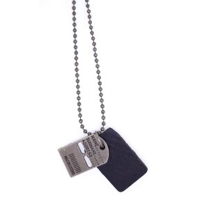 Ball chain with dogtag pendant black+silver