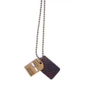 Ball chain with dogtag pendant brown+gold