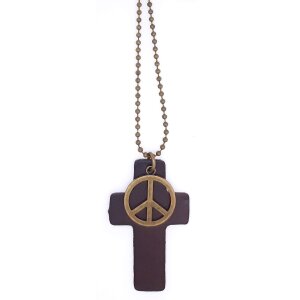 Ball necklace with cross pendant made of leather and...