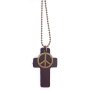 Ball necklace with cross pendant made of leather and peace pendant gold