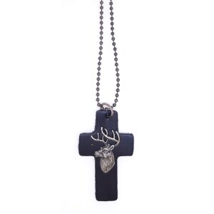 Ball necklace with cross pendant made of leather with deer head