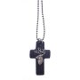 Ball necklace with cross pendant made of leather with deer head black+silver