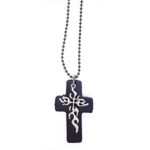 Ball necklace with cross pendant black