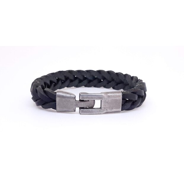 Real leather bracelet braided 21 cm black