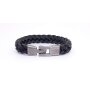 Real leather bracelet braided 21 cm black
