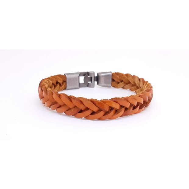 Real leather bracelet braided 23 cm tan
