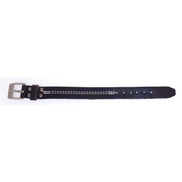 Leather bracelet with white seams black