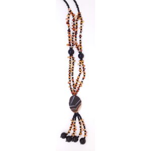Ypsilon necklace with black pearls and brown gemstones