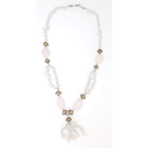 Ypsilonkette mit Schmucksteinen und silbernen Perlen