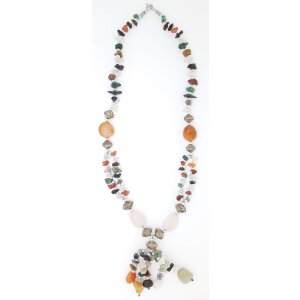 Ypsilon necklace with gemstones and silver pearls