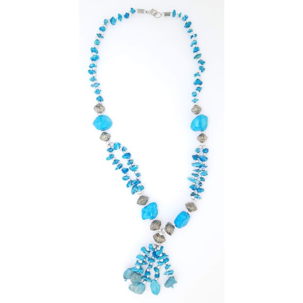 Ypsilon necklace with gemstones and silver pearls turquoise