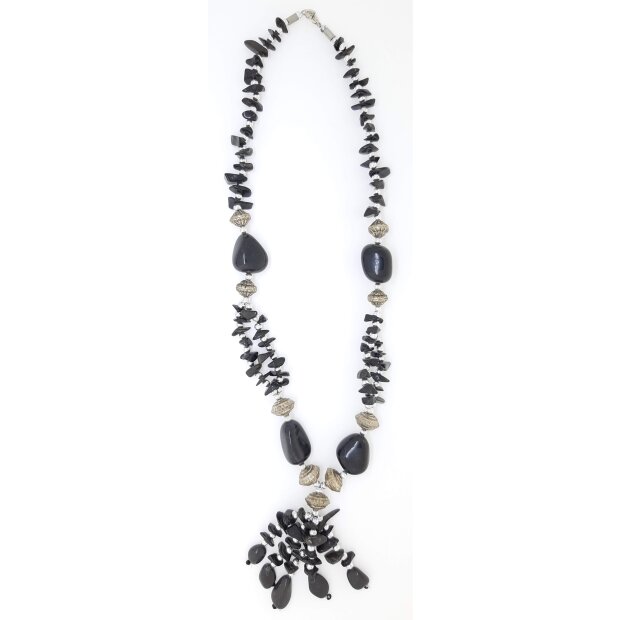 Ypsilon necklace with gemstones and silver pearls schwarz