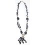 Ypsilonkette mit Schmucksteinen und silbernen Perlen schwarz
