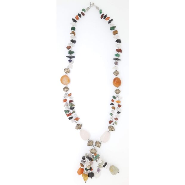 Ypsilon necklace with gemstones and silver pearls multi colour