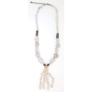 Ypsilon necklace with white gemstones and silver pearls