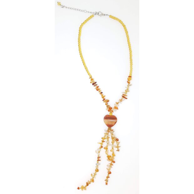 Ypsilon necklace with gemstones and yellow glass pearls