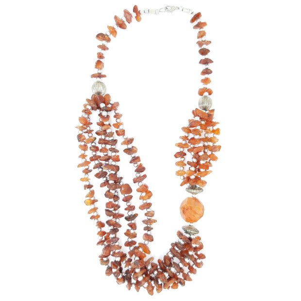 Necklace with gemstone and silver pearls orange