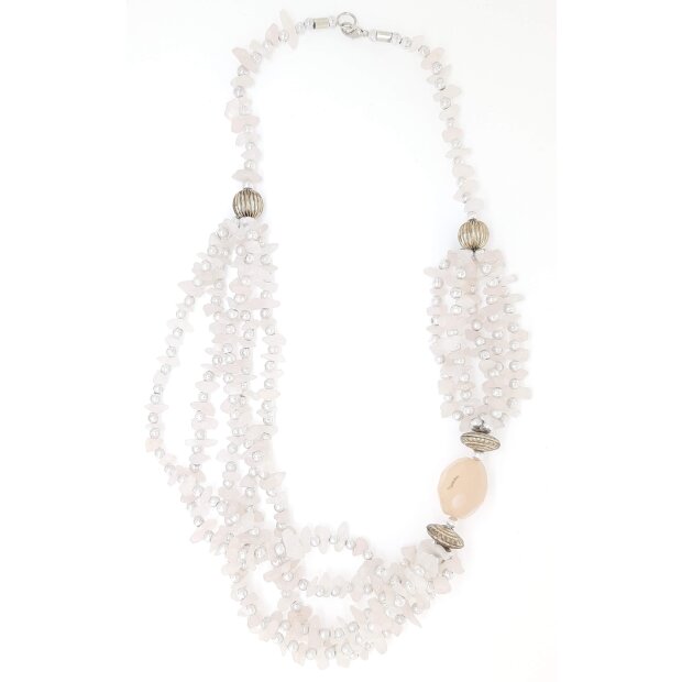 Necklace with gemstone and silver pearls white