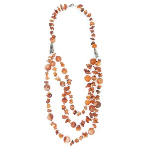 Necklace with orange gemstones and silver pearls