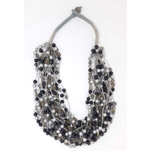 Multi row necklace with black and grey pearls