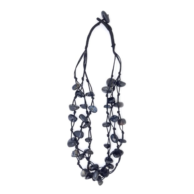 Multi row necklace with gemstones black