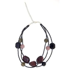 Necklace with purple glass stones, black gemstones and...