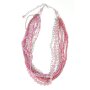 Multi row necklace with different silver necklaces and pearls pink