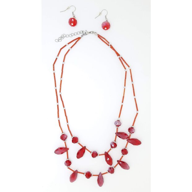 Set necklace + earrings red