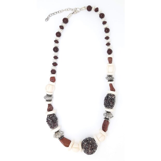 Necklace with gemstones brown+white