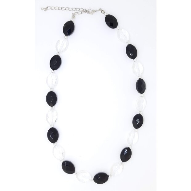 Necklace with faceted glass stones crystal+black