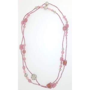 Necklace with pink gemstones, embroidery beads and silver...