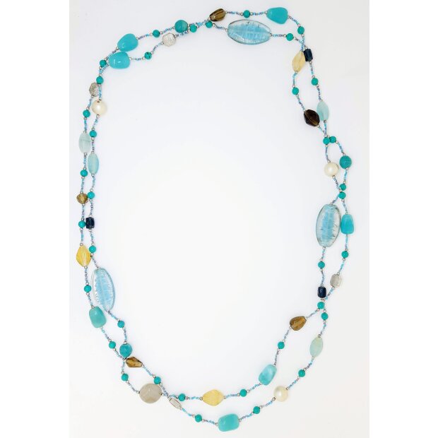 Necklace with turquoise gemstones and artificial pearls wraping nacklace multiple necklace
