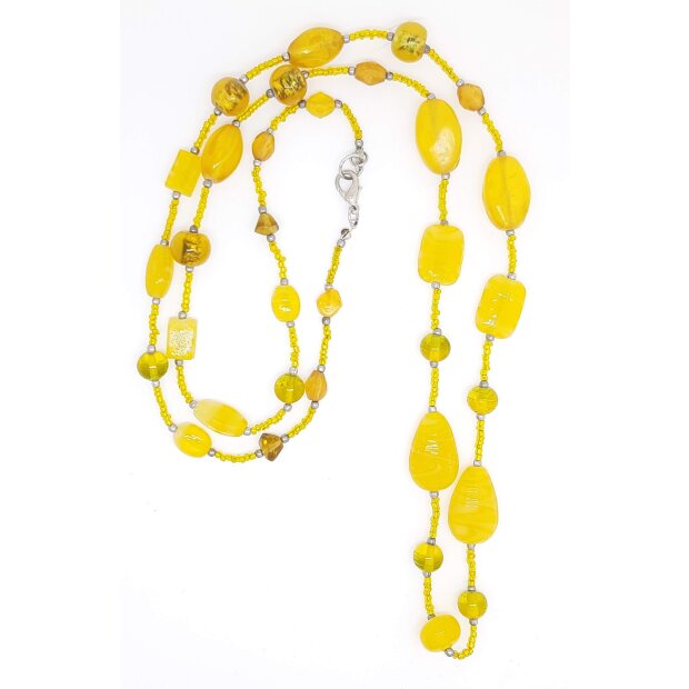 Kette mit Schmucksteinen und Kunstperlen Wickelkette Mehrfachkette gelb