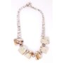 Short necklace with pendants and wrapped with threads statement necklace white+brown