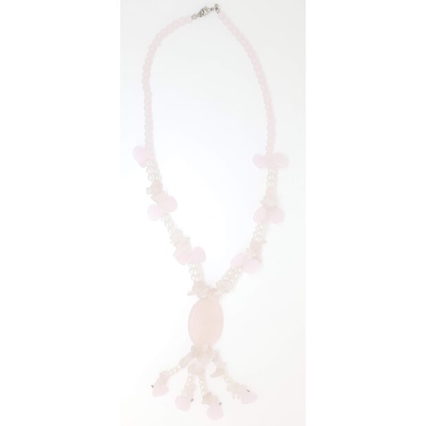 Ypsilon necklace with rose quarz, pearls and artificial pearls