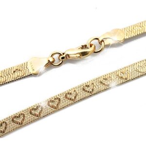 Snake necklace with hearts 45 cm long 0,4 cm wide gold