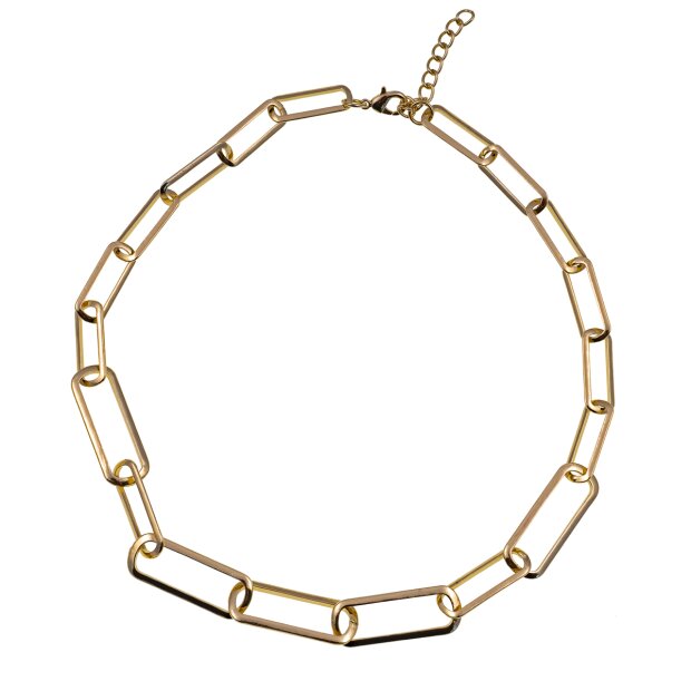 Fashionable necklace with large links shiny gold