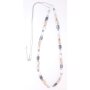 Fashionable long necklace with different coloured stones, silver+rose gold+gold