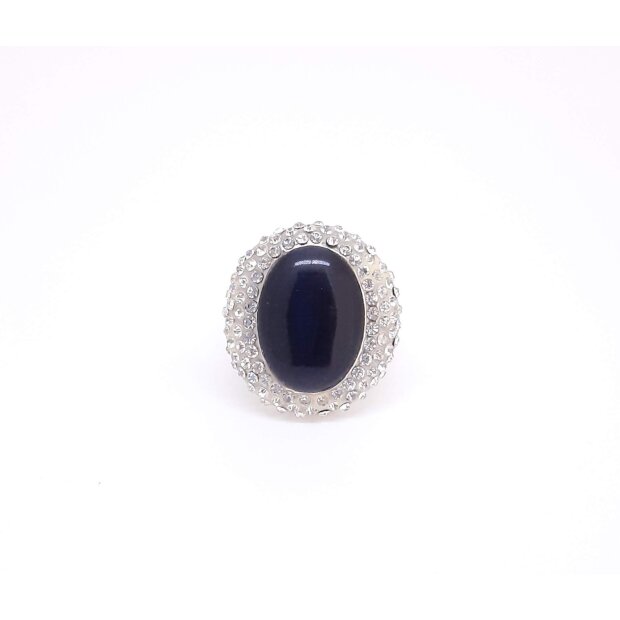 Elastic ring with black gemstone silber