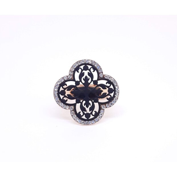 Elastic ring with crystal stones rose gold+black