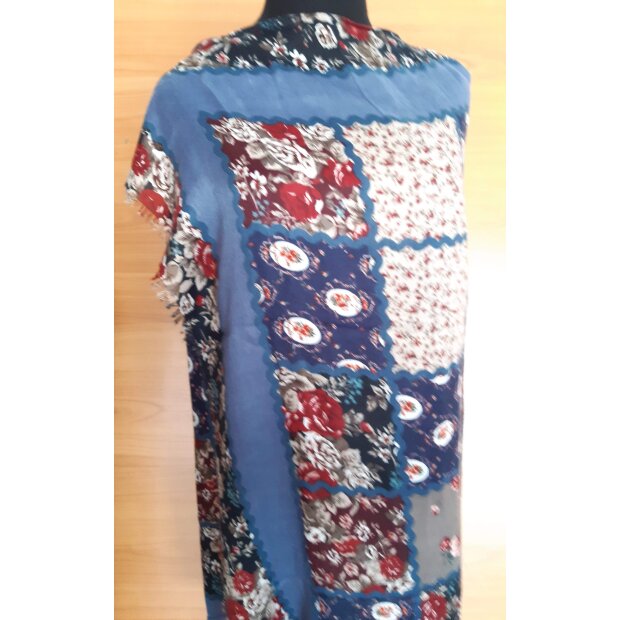 Scarf with flower pattern navy blue