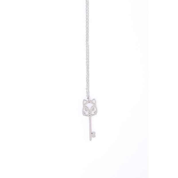 Stainless steel necklace with key pendant silver