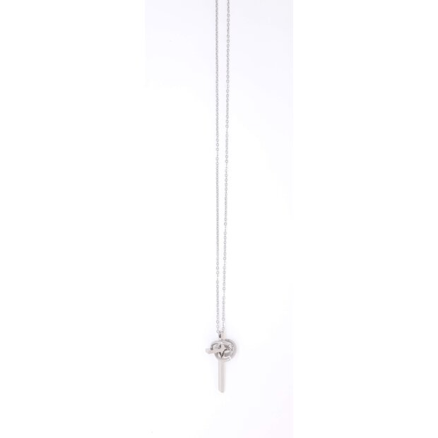Stainless steel necklace with cross pendant with 2 rings silver
