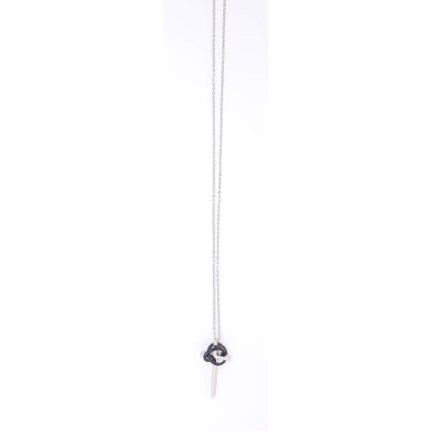 Stainless steel necklace with cross pendant with 2 rings silver+black