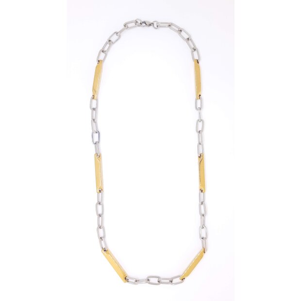 Stainless steel necklace 55 cm long 0,7 cm wide silver+gold