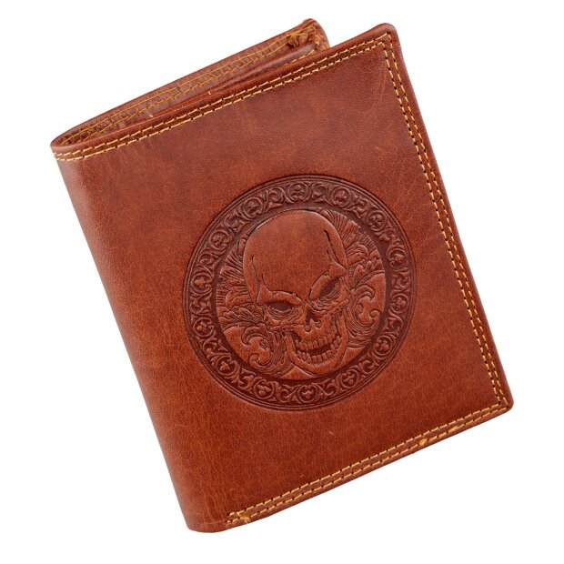 Tillberg wallet made from real leather with skull motif tan