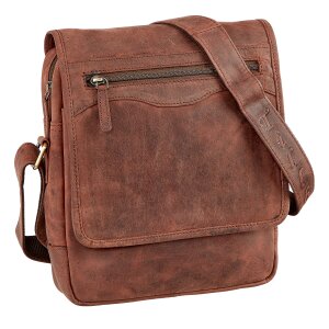 Shoulder bag made from real leather reddish brown