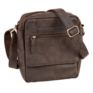 Shoulder bag made of real leather dark brown